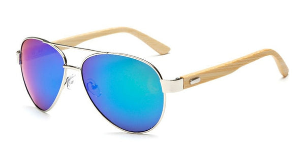 Bamboo Wooden Metal Pilot Sunglasses